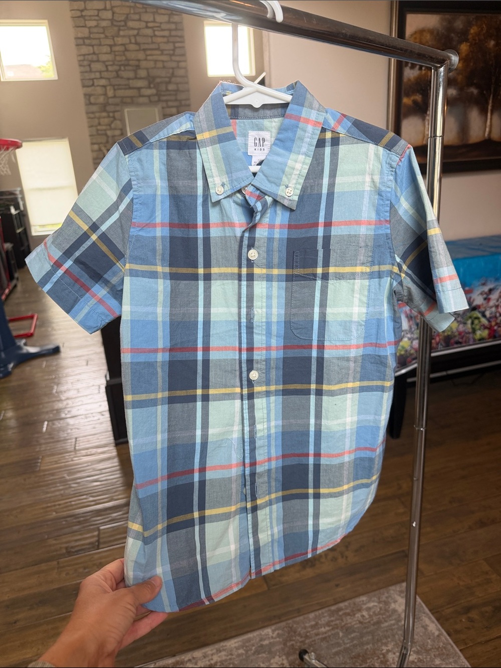 GAP Kids Short-Sleeve Button-Down Shirt - Blue, Light Green, Navy Size Small